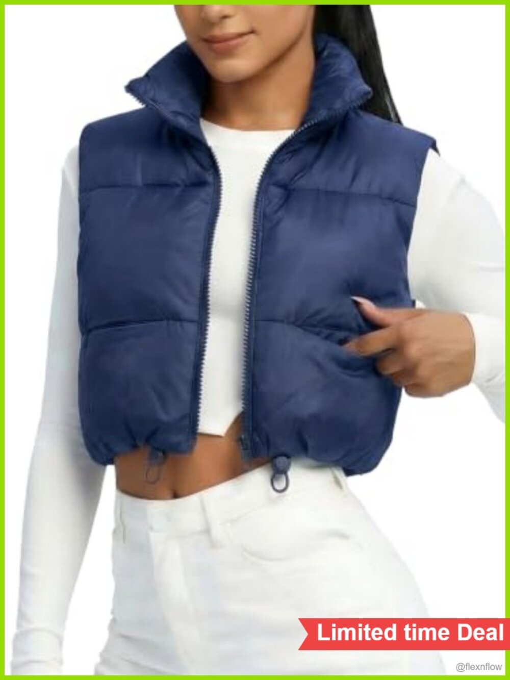 Cropped Puffer Vest Lightweight Zip Sleeveless Quilted Women's Fall Winter